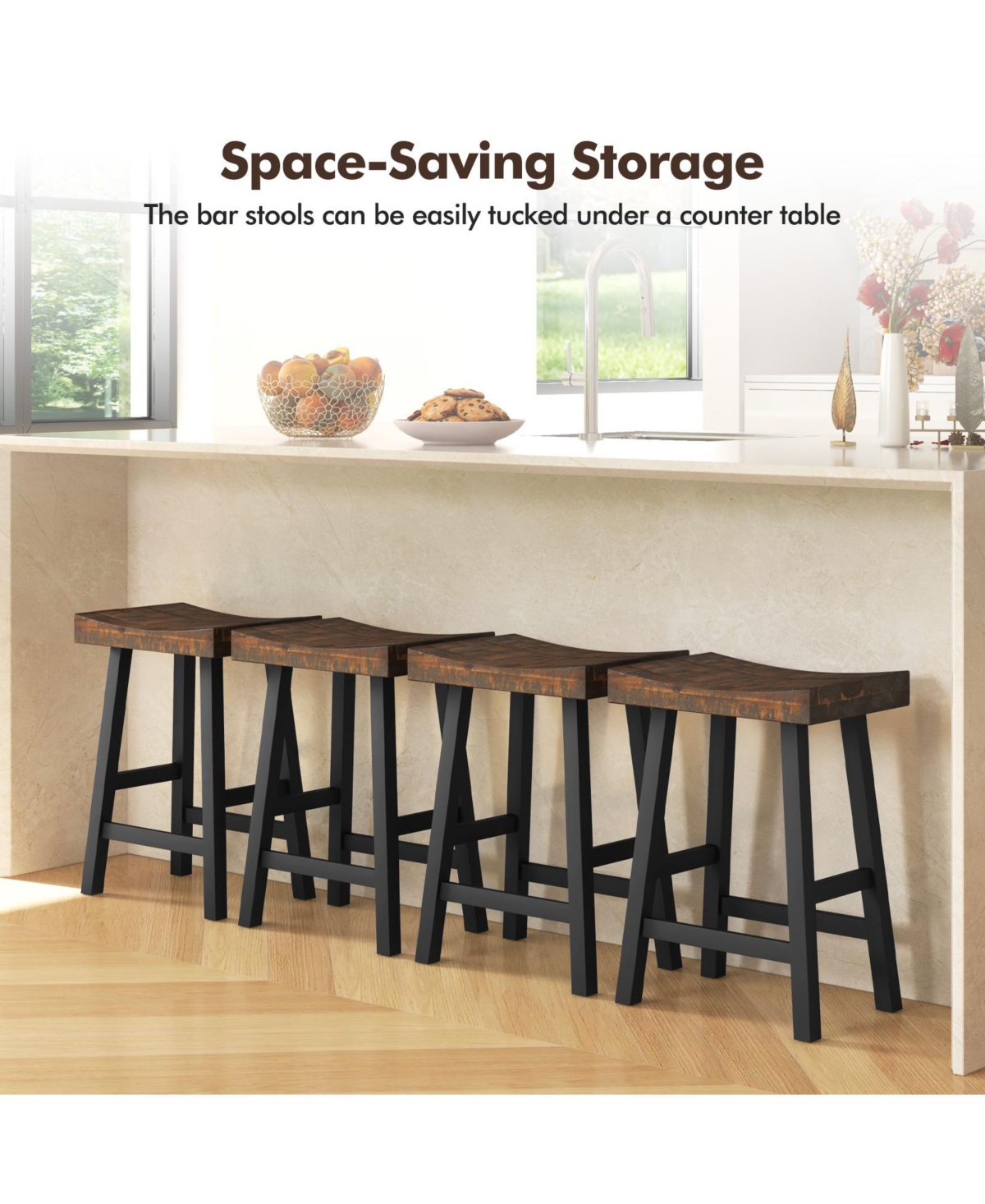 Gymax Bar Stools Set of 4 Counter Height Barstools with Saddle Seat