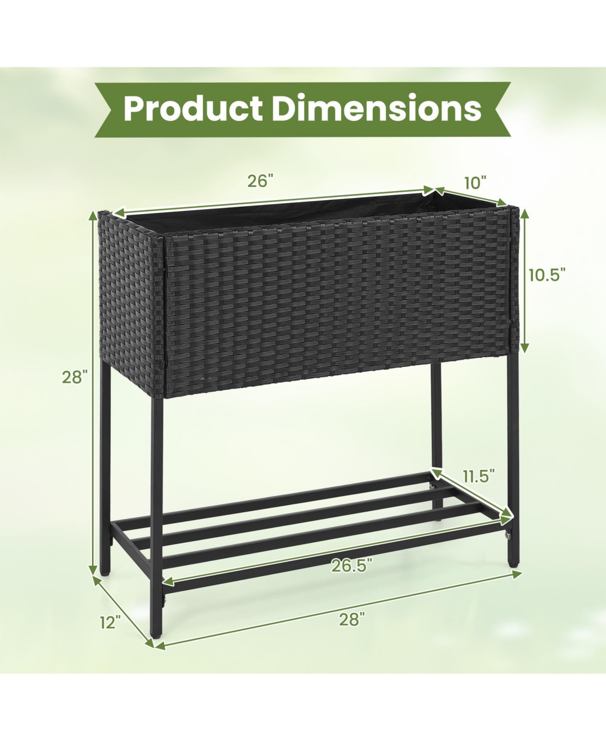Gymax Elevated Planter Box Raised Garden Bed Rattan Surface Bottom Storage Shelf