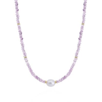 Amethyst Bead Pearl Necklace 14K Gold