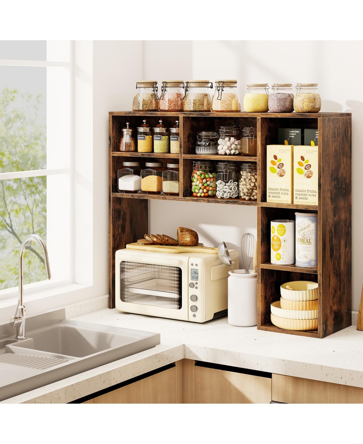 Slickblue Desktop Bookshelf with 7 Cubbies and 3 Adjustable Shelves