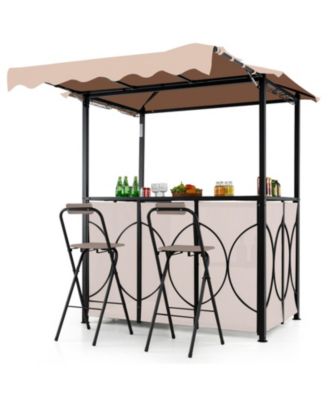 3-Piece Grill Gazebo with Awning Outdoor BBQ Canopy Double-Tier Soft Top Barbecue Shelter