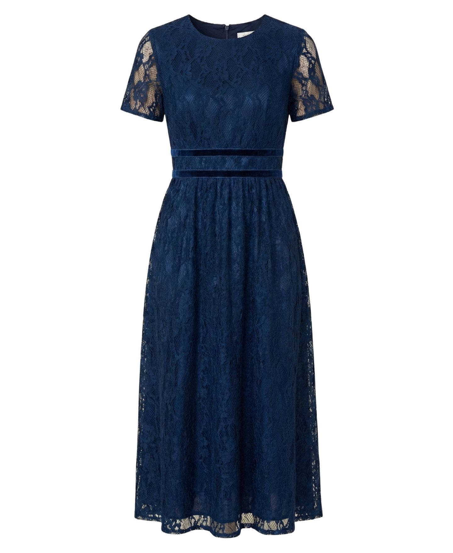 Женское платье Modenaire Lace Midi Dress with Sheer Short Sleeves and Velvet Waistband, цвет: Тёмно-синий — фото 6