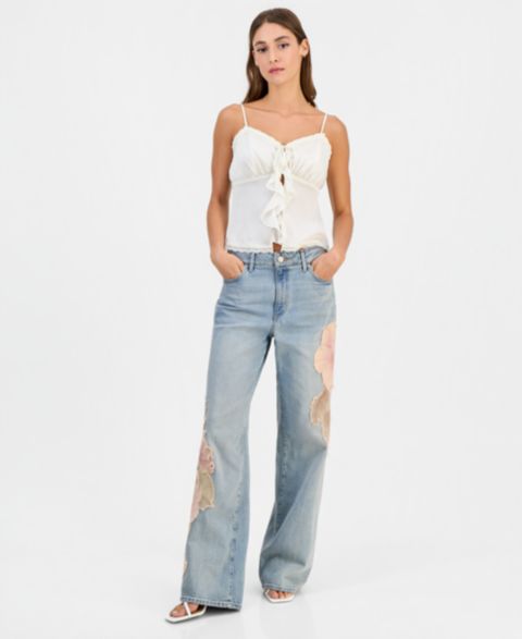 Женские джинсы GUESS Rey Floral Appliqué Wide-Leg, цвет: Варёный
