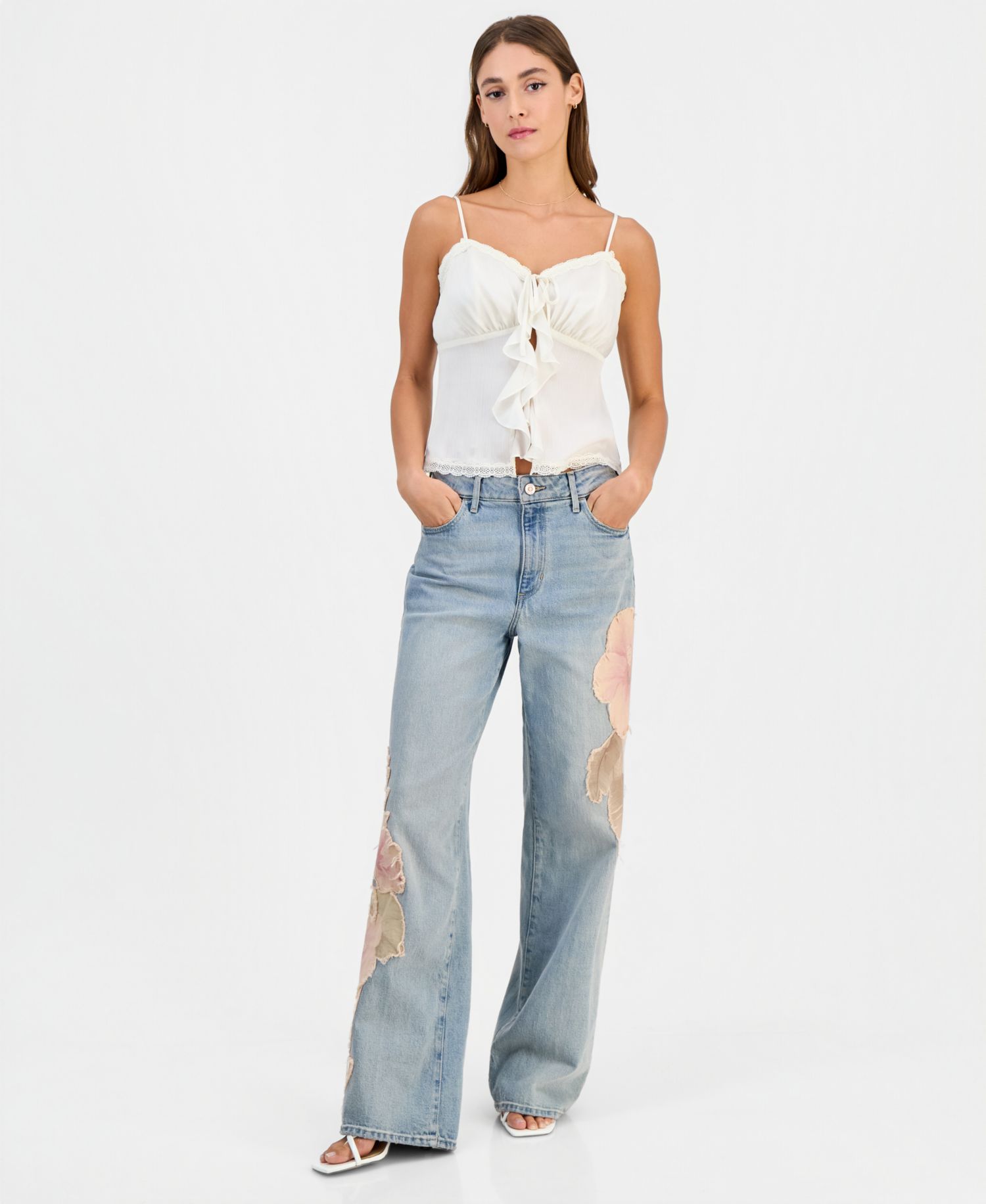 Women's Rey Floral Appliqu&eacute; Wide-Leg Jeans