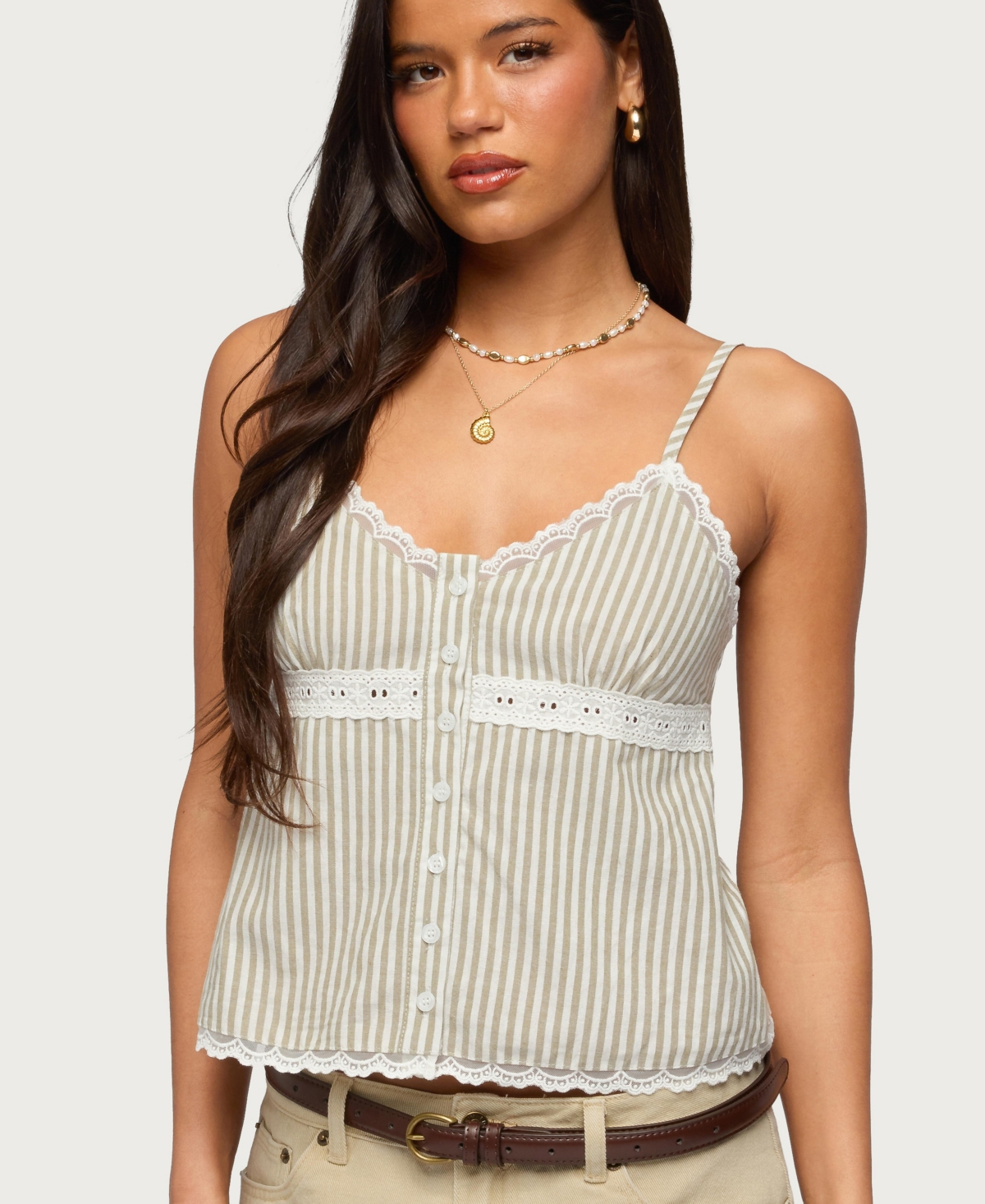 Edikted Women's Elodie Lacey Striped Tank Top
