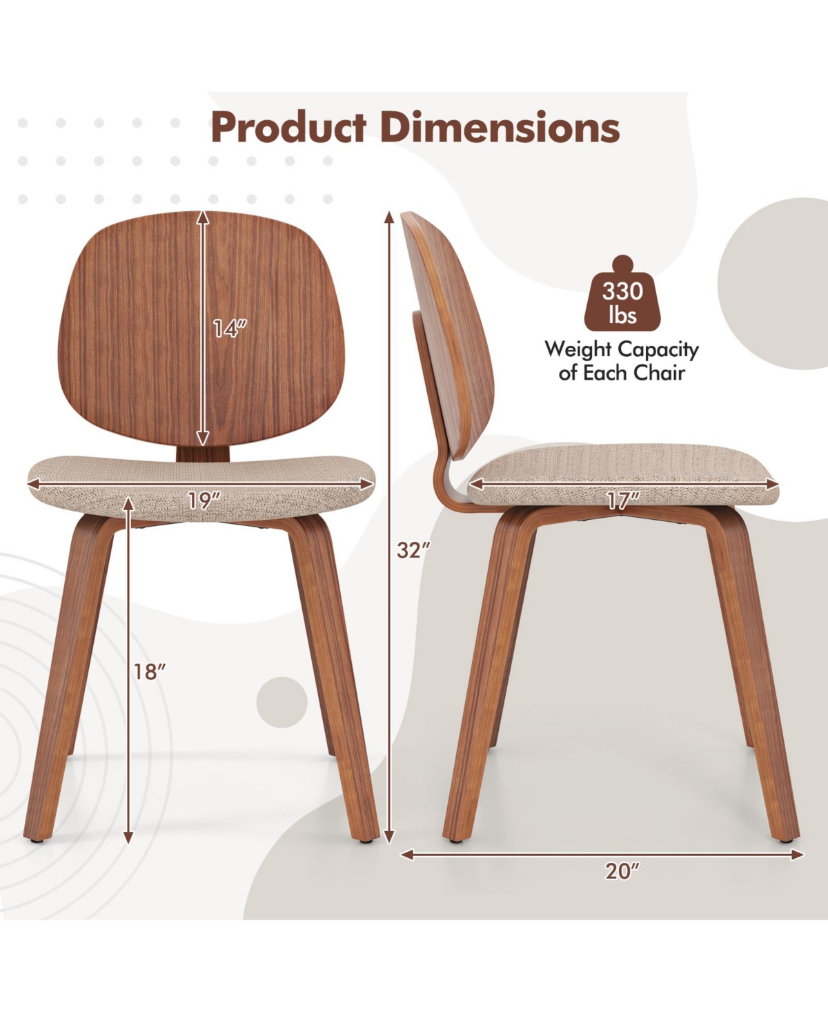 Slickblue Bentwood Dining Chairs Set of 2 with Padded Seat and Solid Wooden Frame