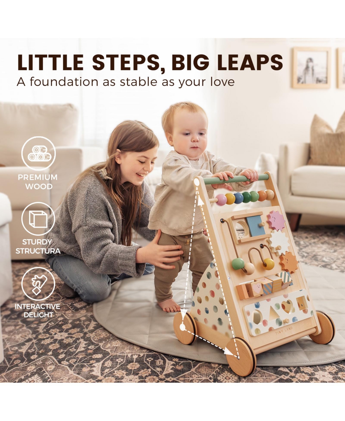 Tiny Land Versatile Wooden Baby Walker Activity Center
