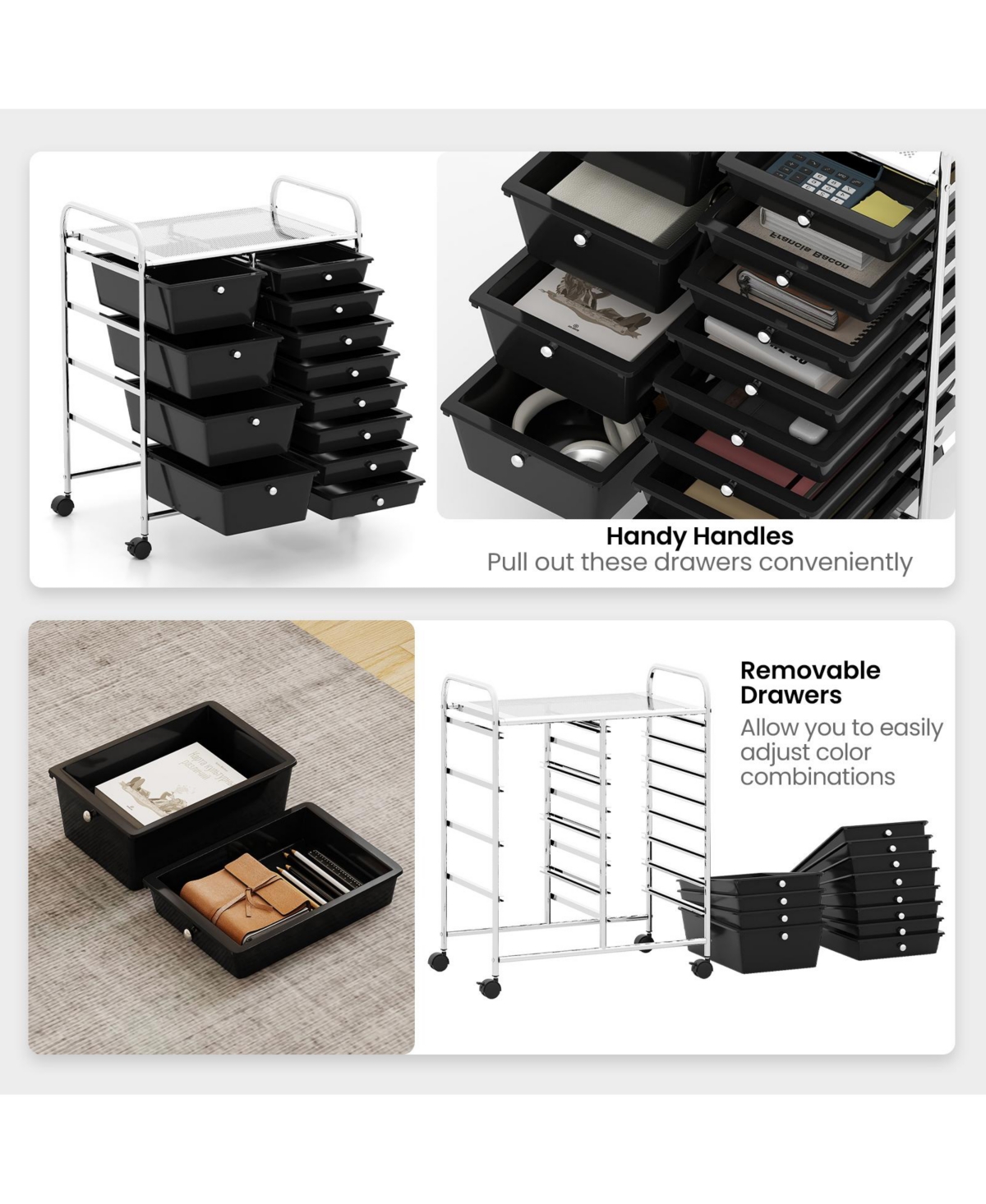 Slickblue Utility Rolling Cart with 12 Drawers, Mobile Storage Organizer for Home Office Supplies
