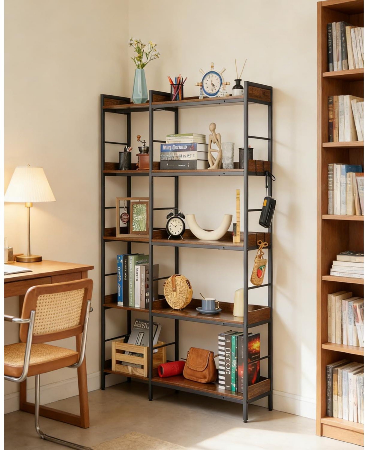 Gaomon 5-Tier Corner Bookshelf with 4 Hooks