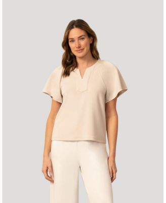 Women's Pick Stitch Split Neck Top