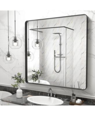 36" x 36" High-Strength Tempered Glass and Aluminum Alloy Framed Wall Decor Bathroom Vanity Mirror in Matte Black