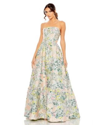 Women's Floral Brocade Strapless A Line Gown
