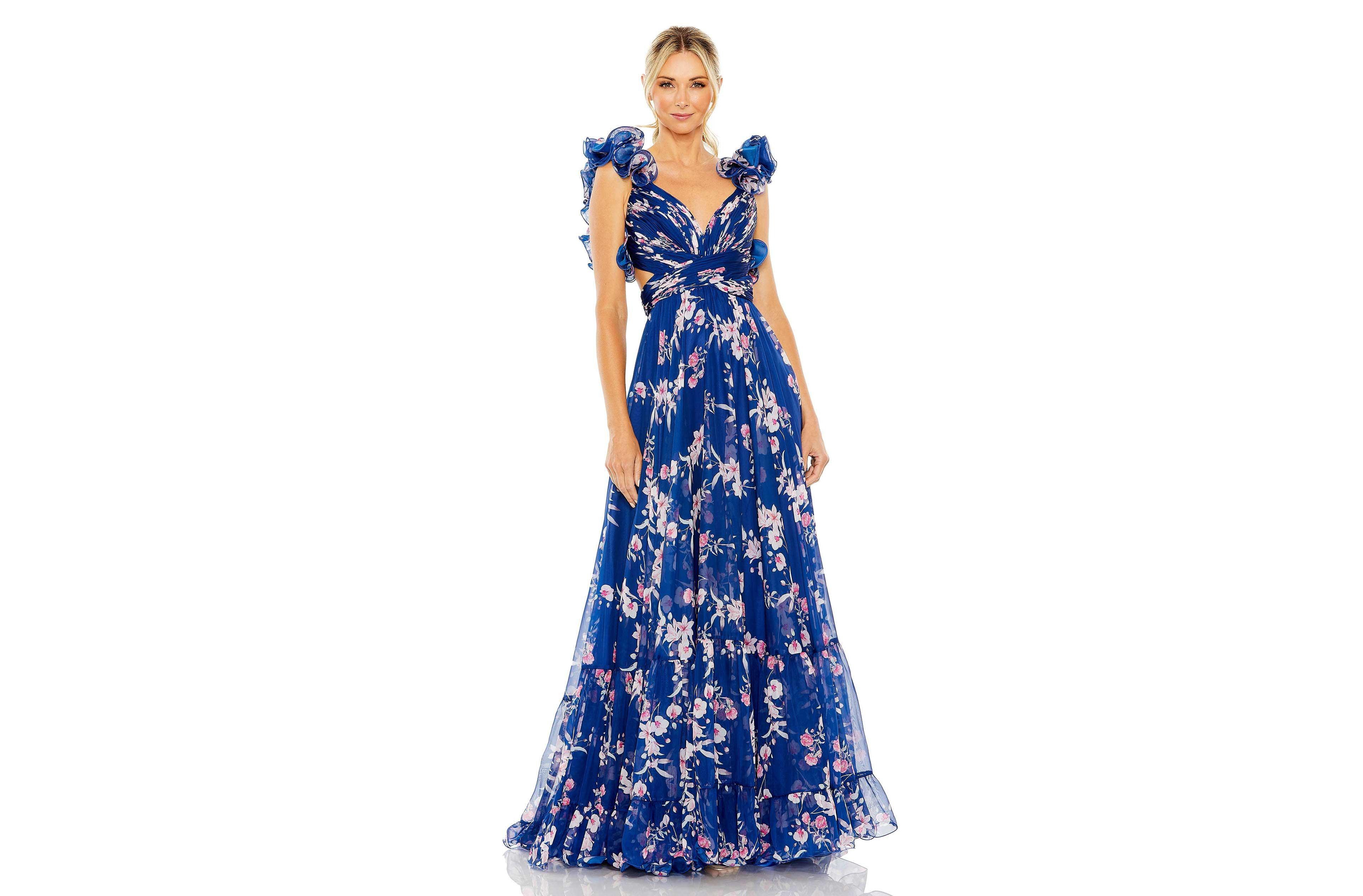 Mac Duggal Women's Ruffle Tiered Floral Cut-Out Chiffon Gown