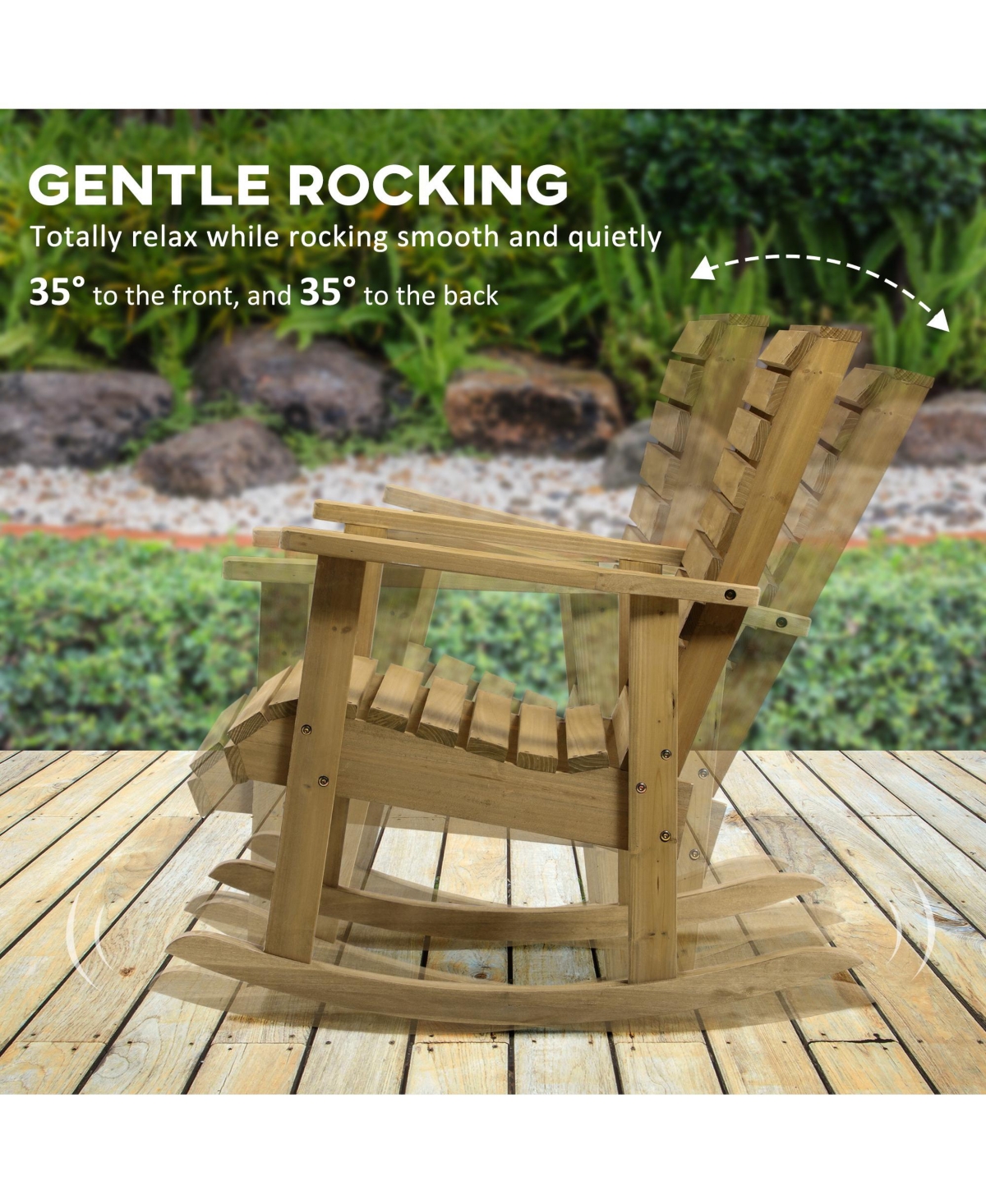 Outsunny Wooden Outdoor Rocking Chair, Traditional Slatted Wood Rocker with Armrests for Indoor & Outdoor, Light Brown