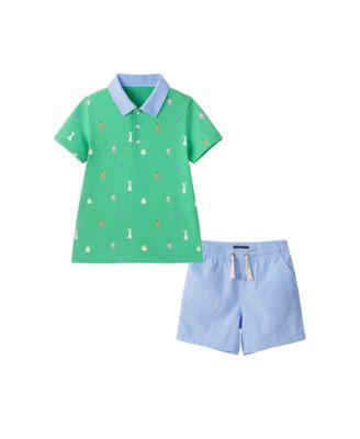 Toddler Boys Bunny Toss Knit Polo and Short Set