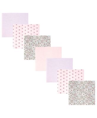 Girl Cotton Poly Flannel Receiving Blankets Bundle, Outline Floral Soft Pink, One Size