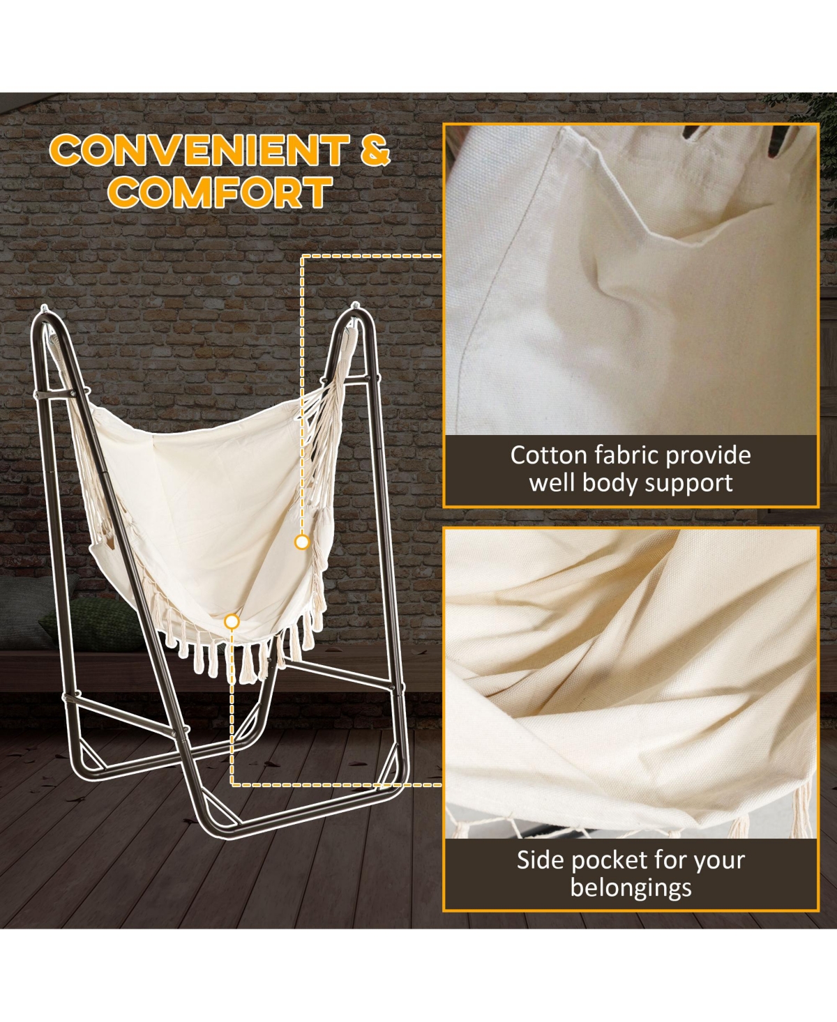 Outsunny Hammock Chair w/ Metal Stand, Swing Side Pocket