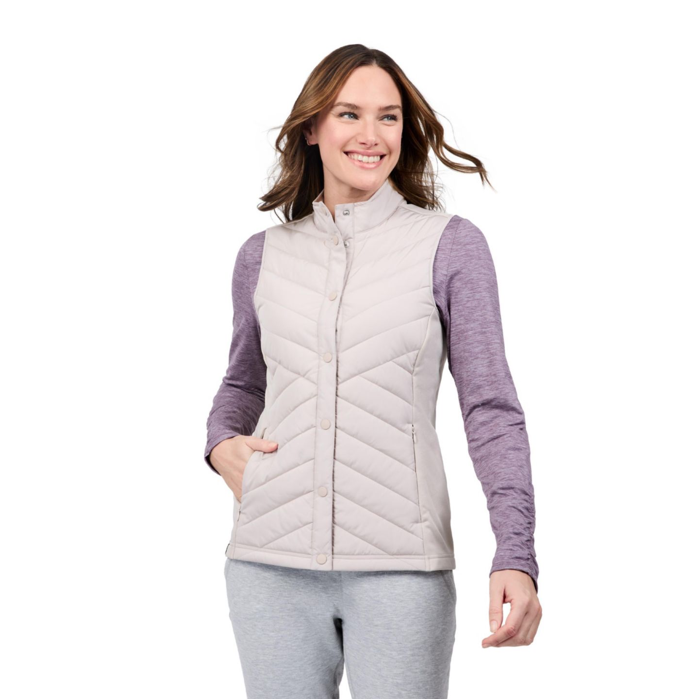 Женский жилет Free Country Hybrid Button Front, цвет: Берёзовый — фото 1