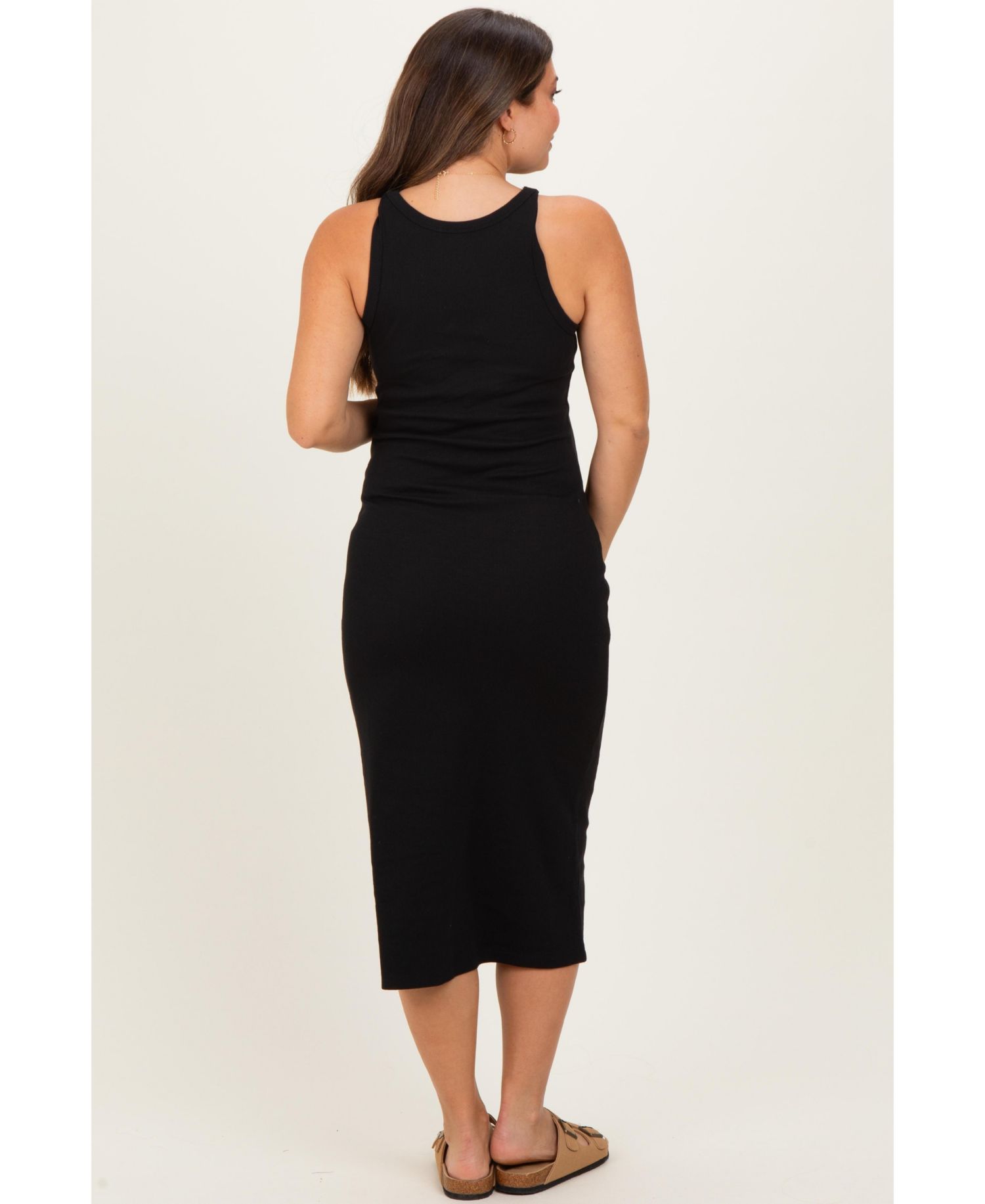 Women's Black Ribbed Tank Midi Dress