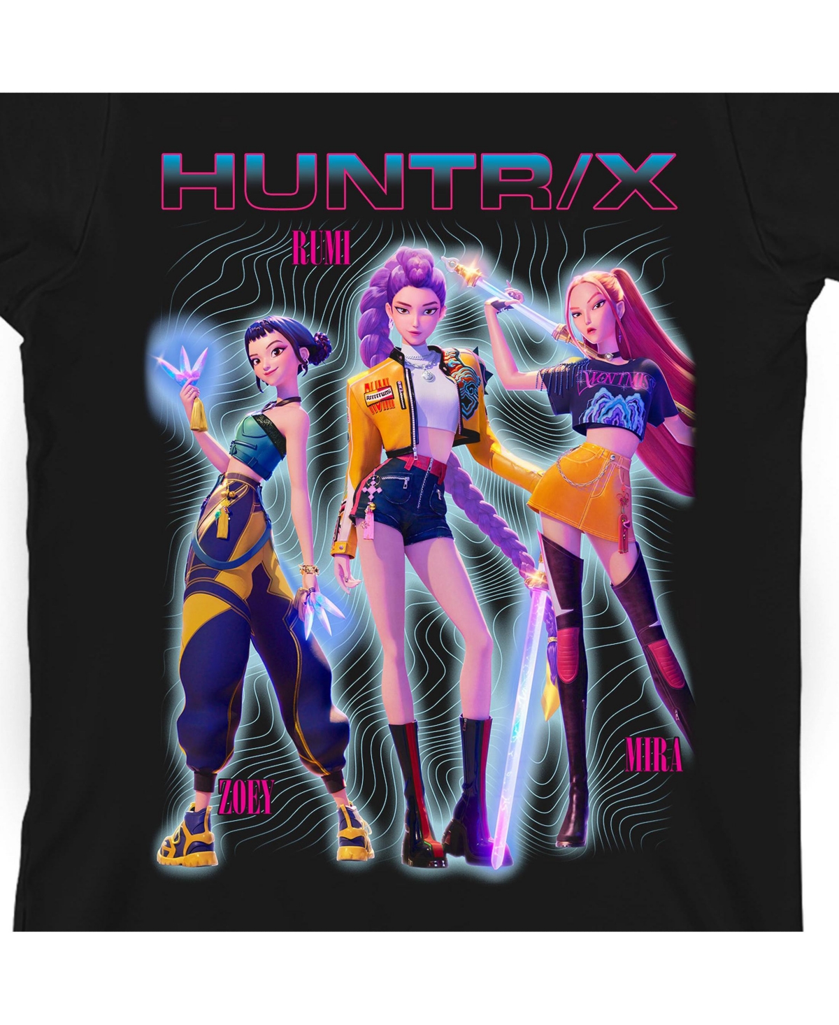 KPop Demon Hunters Boys Group Shot Youth Black Crew Neck Short Sleeve T-shirt