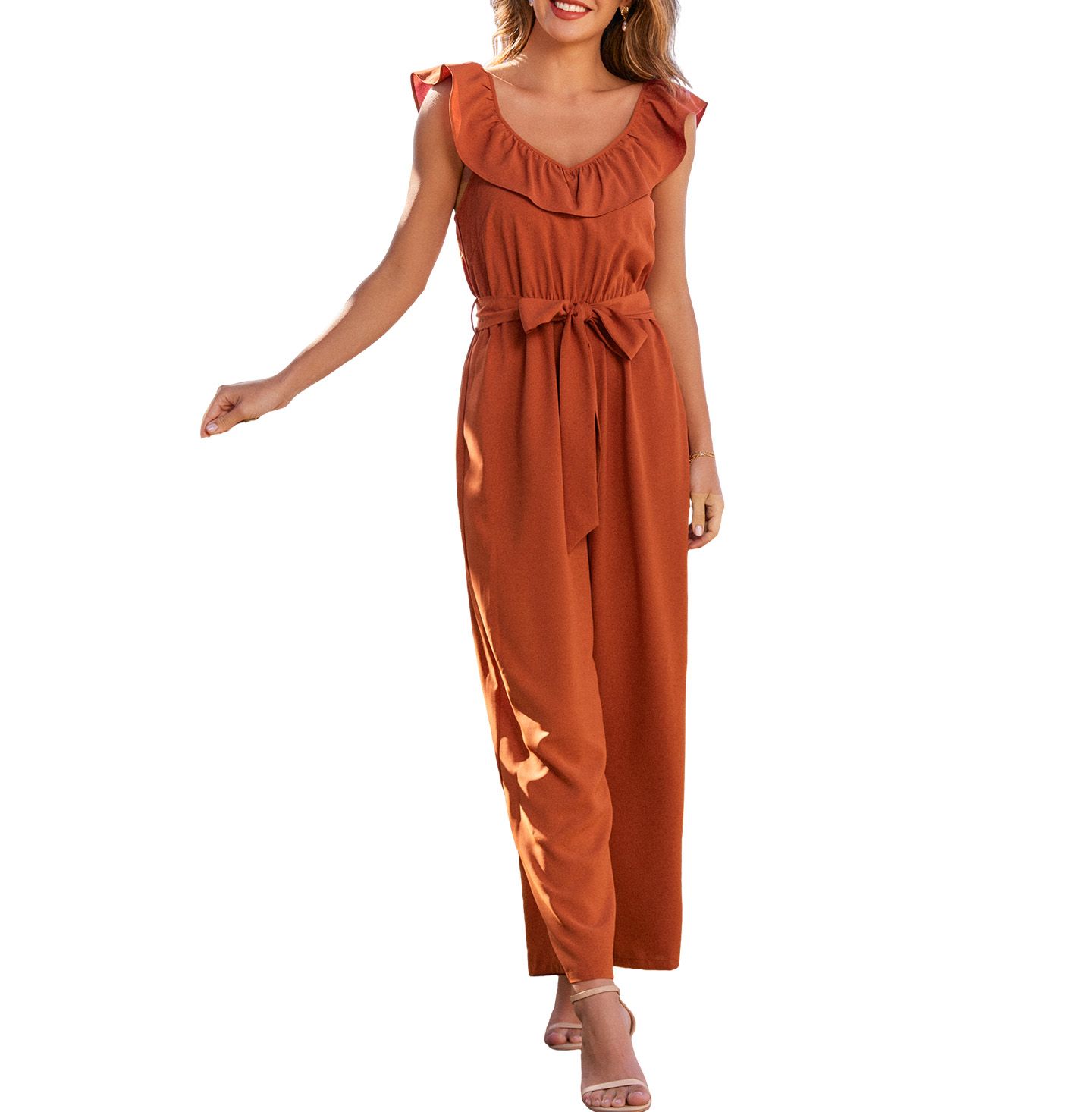 Женский комбинезон Cupshe Ruffle Waist Tie-Front Wide Leg Jumpsuit, цвет: Красный — фото 2