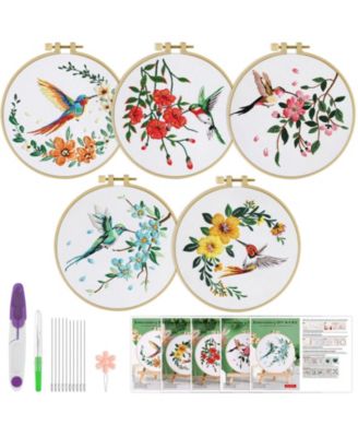 5 Sets Embroidery Kit Beginners Hummingbird Flower Cross Stitch Hoops Threads Craft Hand Techniques