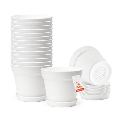 Plastic Plant Pots 16 Packs 6 inche Durable Planters Lightweight Nursery Pots with Drainage Holes