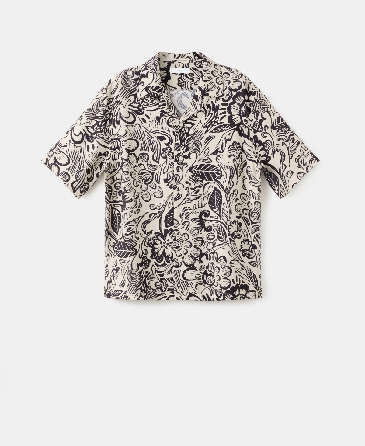 Mango Men's Bowling Collar Printed Flowing Shirt