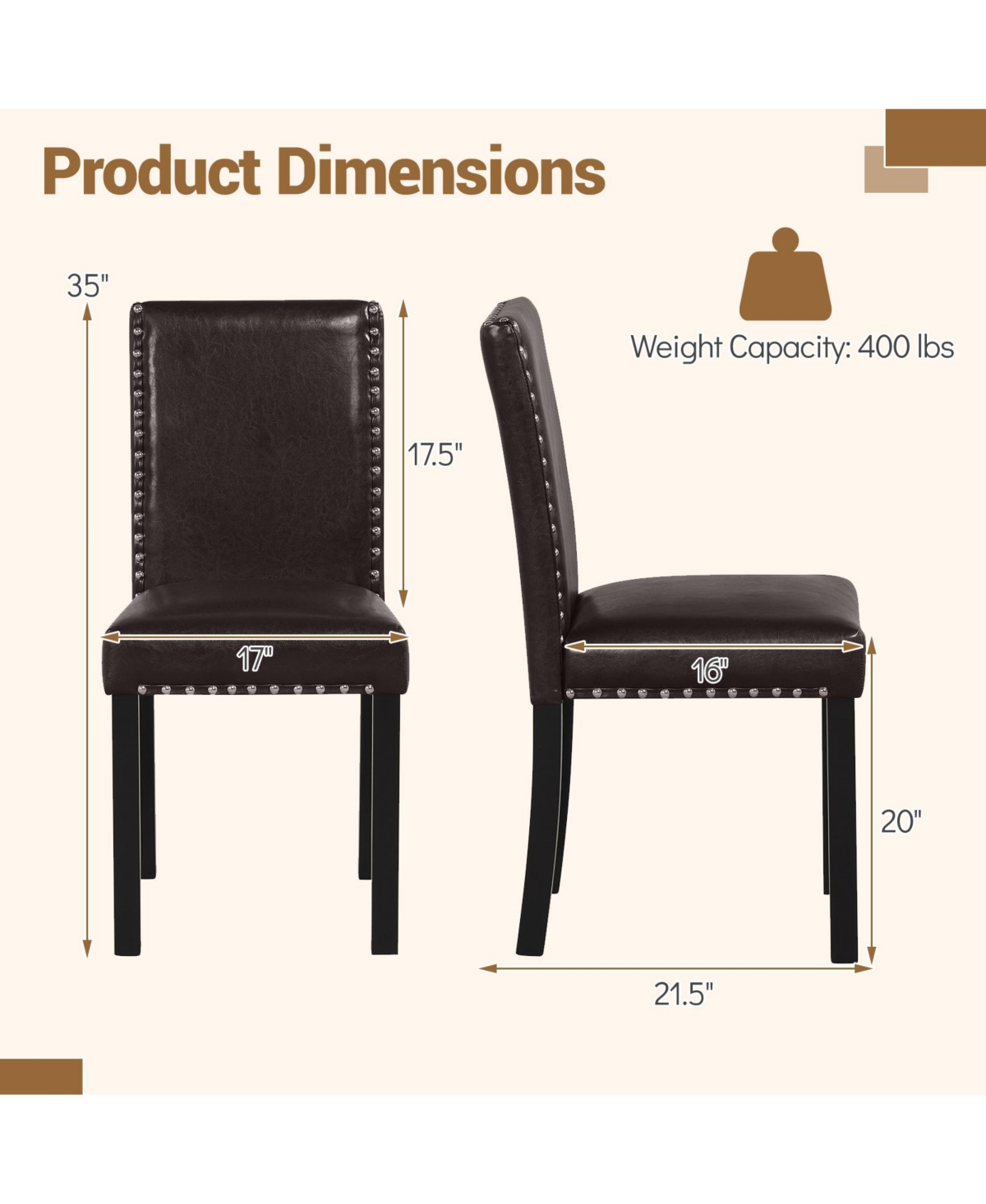 Slickblue Dining Chairs Set of 2 Faux Leather Parsons Kitchen Chairs