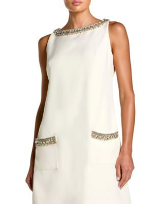mac duggal white mini dress Mac Duggal Pearl Beaded Mini Dress, Womens, 8, Ivory