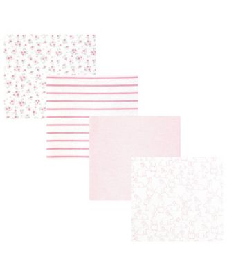 Girl Cotton Poly Flannel Receiving Blankets 4-Pack, Wispy Wild Flower Bunny, One Size