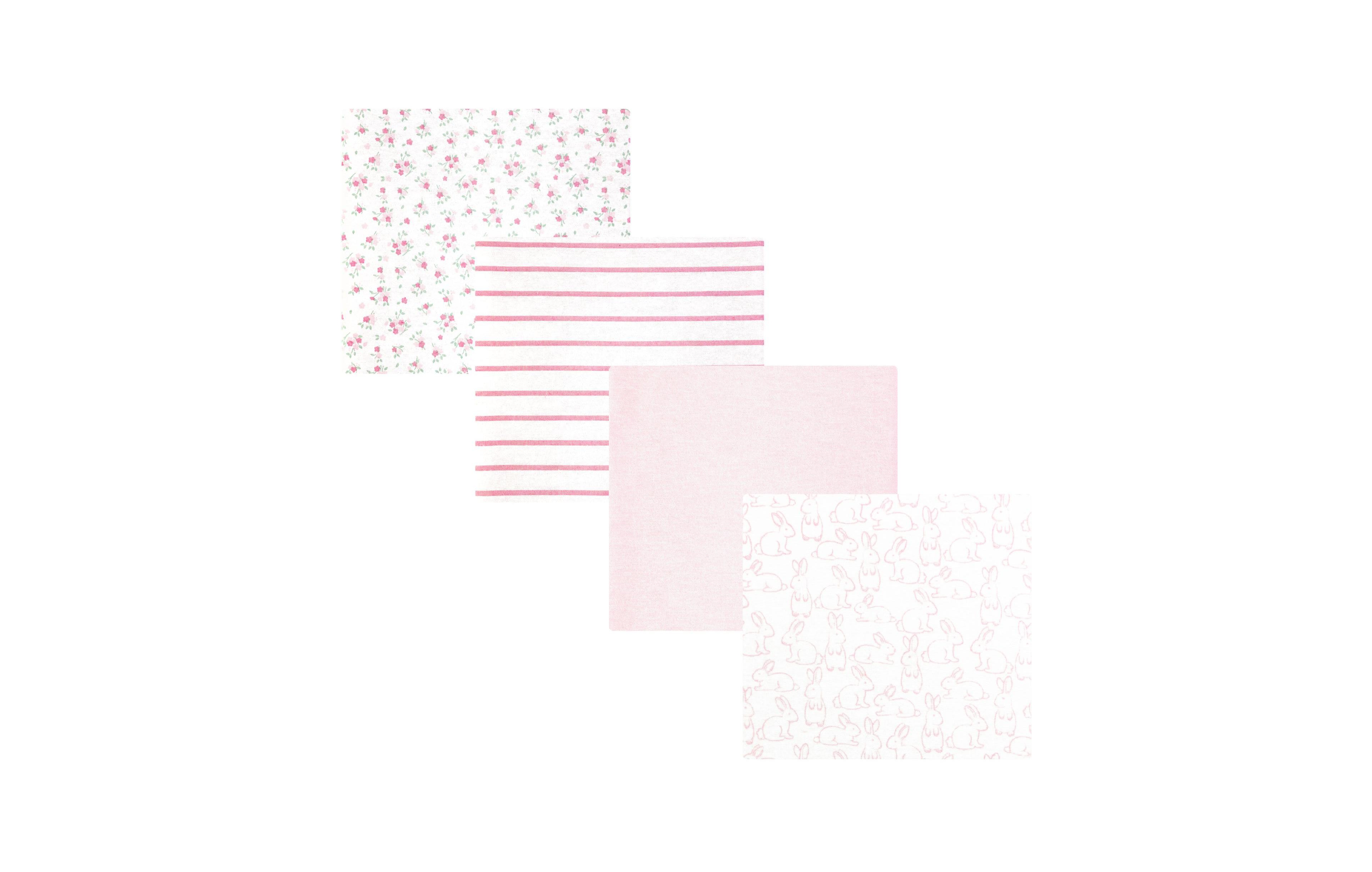 Hudson Baby Girl Cotton Poly Flannel Receiving Blankets 4-Pack, Wispy Wild Flower Bunny, One Size