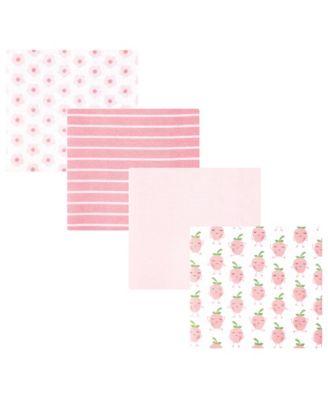Girl Cotton Poly Flannel Receiving Blankets 4-Pack, Happy Strawberries, One Size