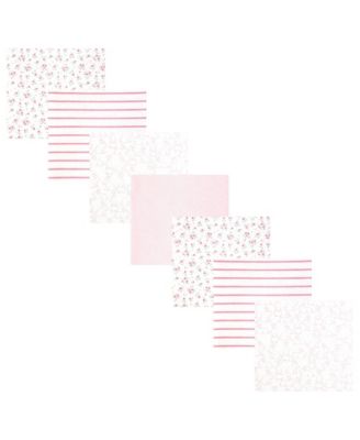 Girl Cotton Poly Flannel Receiving Blankets Bundle 7-Pack, Wispy Wild Flower Bunny, One Size