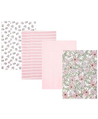 Girl Cotton Poly Flannel Burp Cloths 4-Pack, Soft Pink Floral, One Size