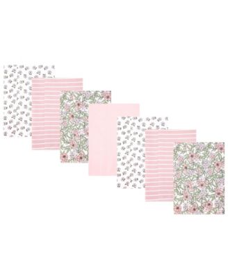 Girl Cotton Poly Flannel Burp Cloths 7-Pack, Soft Pink Floral, One Size