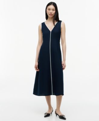 Women's Linen A-Line Midi V-Neck Dress