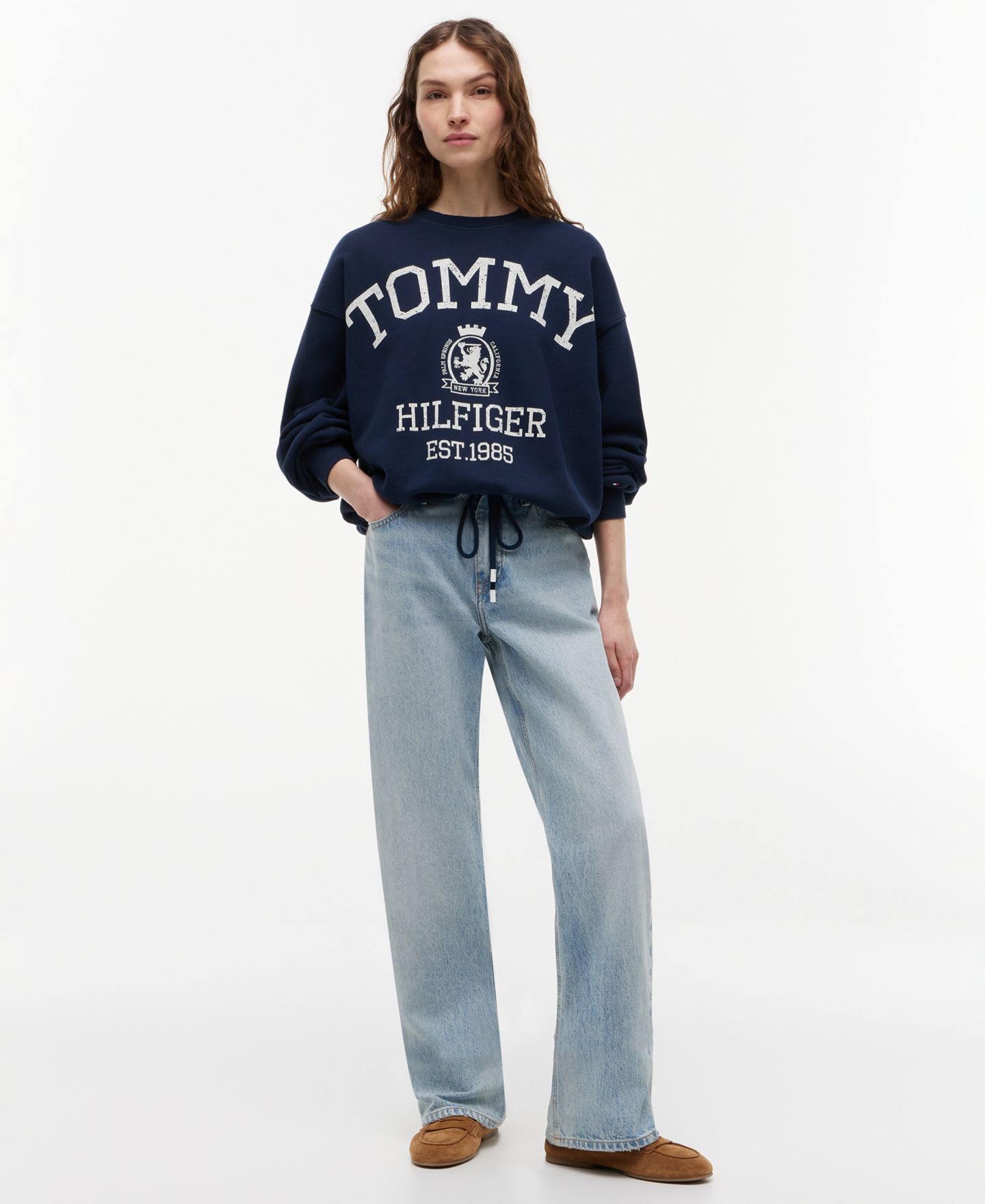 Женская толстовка Tommy Hilfiger Cotton-Blend Round Neck, цвет: Тёмный ночной тёмно-синий — фото 2