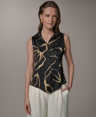 Petite Collared Neck Printed Top