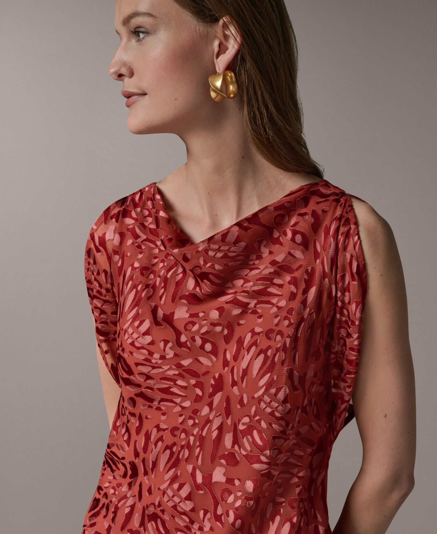 Petite Printed Cowl Neck Top