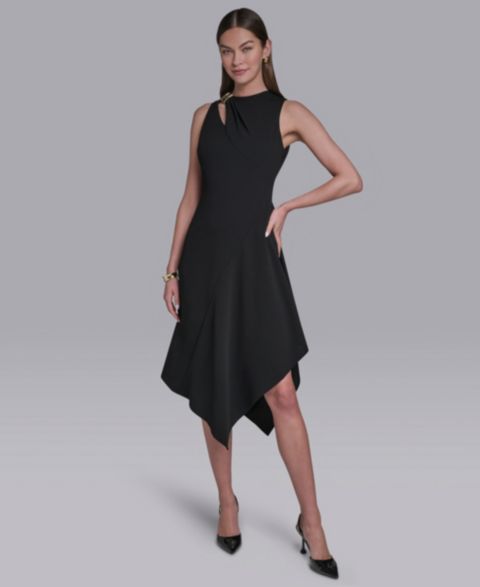Женское платье Halston Keyhole Detail Sleeveless Asymmetrical Hem Midi, цвет: Чёрный