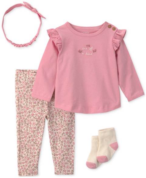 Carter's Baby Girls' Long-Sleeve Top, Pant, Headband and Socks, 4-Piece Set