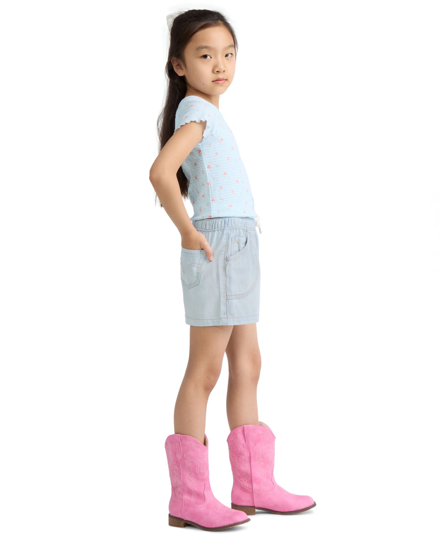 Girls' 2T-6X Denim Parachute Shorts