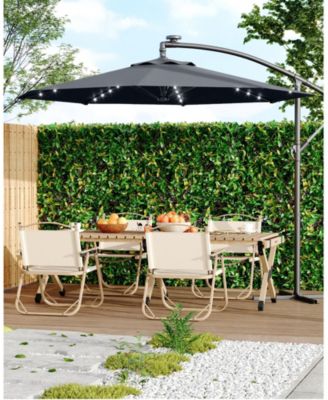 UV-Resistant Offset Patio Umbrella with Solar LED Lights for Backyard, Poolside