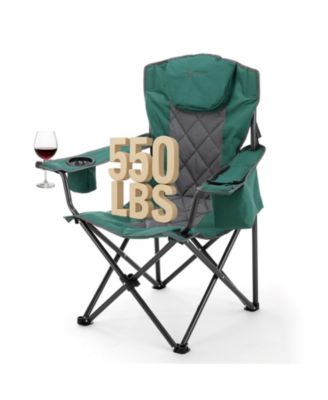 2-Pack Folding Camp Chair w/ Headrest, Cup and Wine Glass Holder, Armrest 6-can Cooler, Carry Bag, 550 lbs Capacity