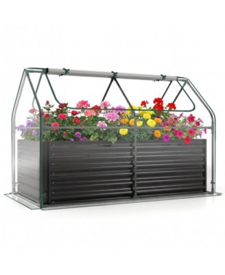 Galvanized Raised Garden Bed w/ Cover Planter Box w/ Mini Greenhouse Sliver and Clear