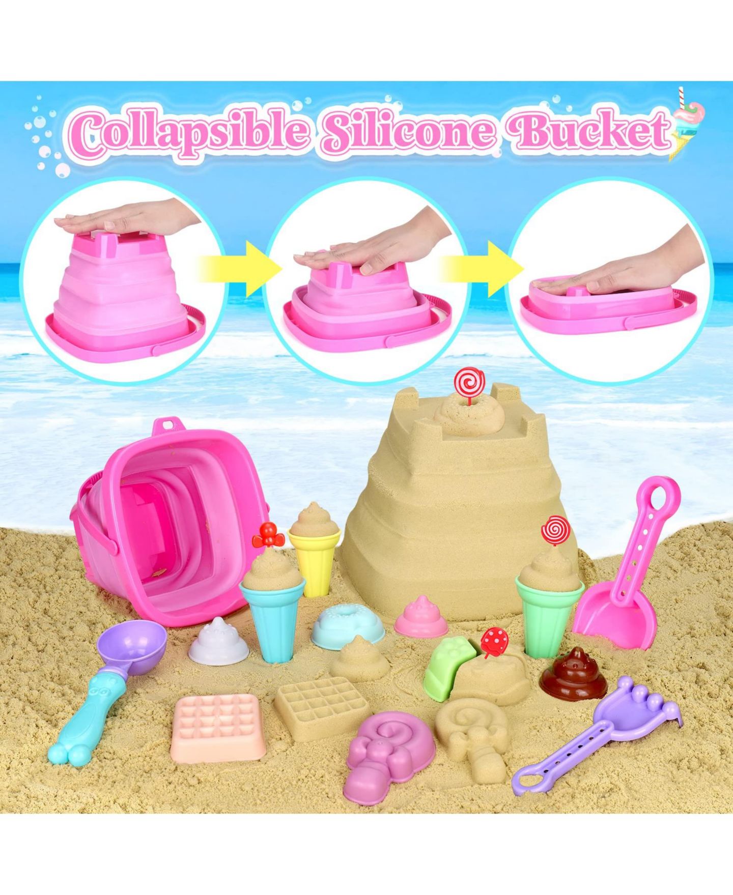 Детские игрушки GNUADZ 19-Piece Collapsible Ice Cream-Themed Beach Toy Set, Ages 3-10, цвет: Разноцветный — фото 2