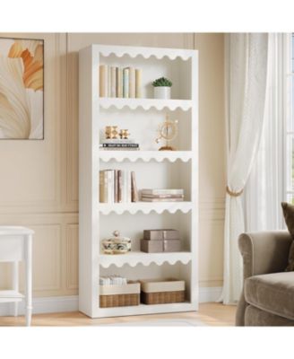 5-Tier Bookcase, 70-Inch Tall Bookshelf with Scalloped Edges, for Living Room, Home Office, Bedroom