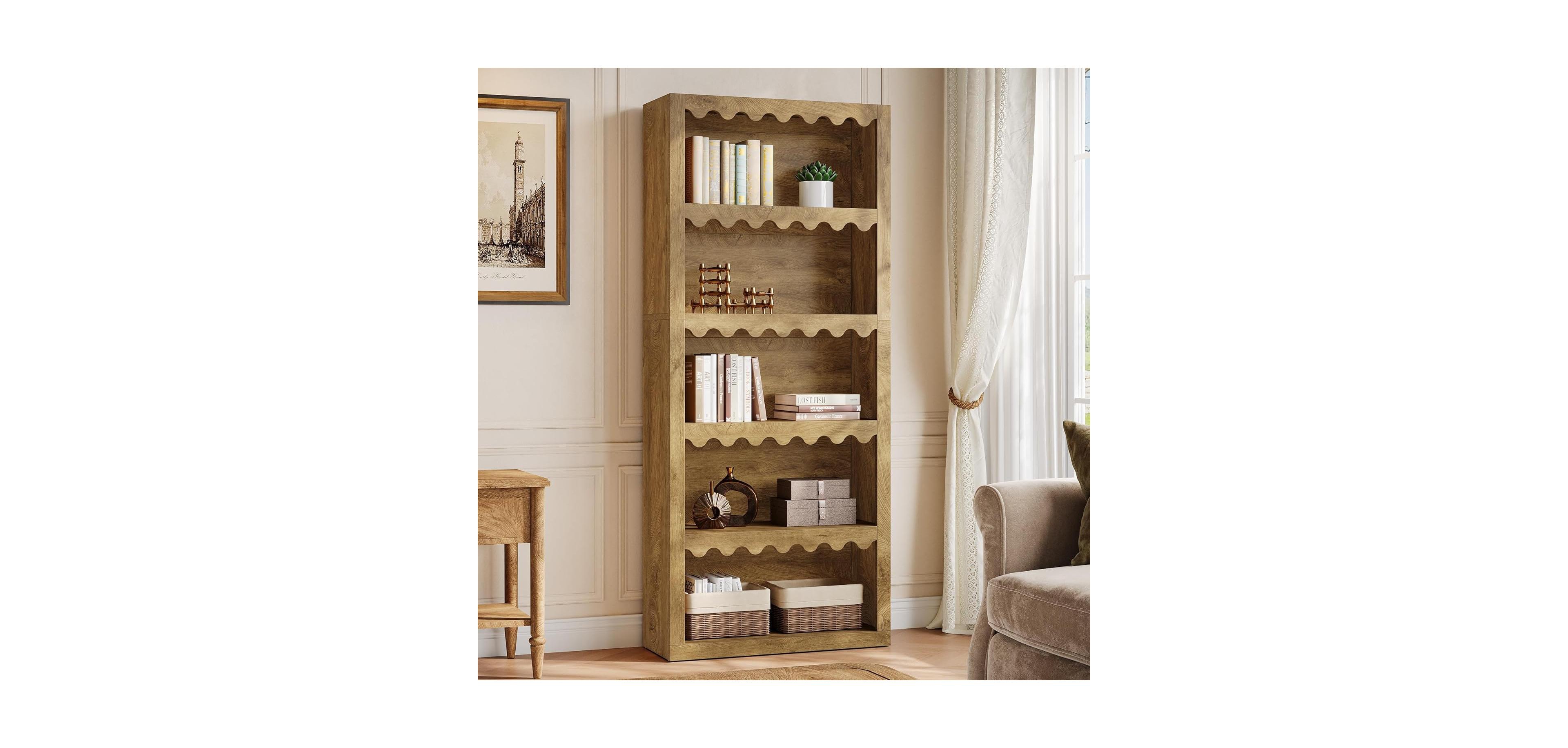 Tribesigns 5-Tier Bookcase, 70-Inch Tall Bookshelf with Scalloped Edges, for Living Room, Home Office, Bedroom
