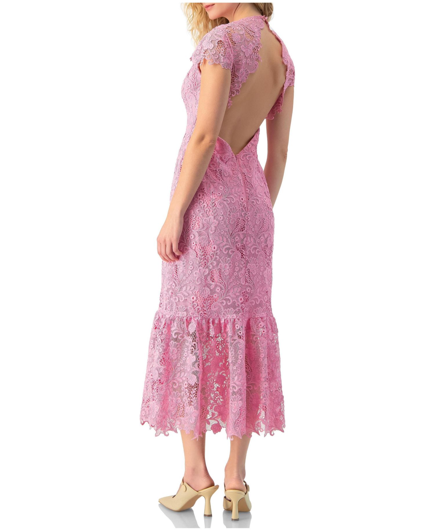 Women's Lace Cap-Sleeve Midi Dress